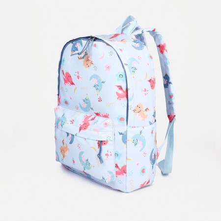 School backpack of textiles with lightning, external pocket, blue color-2