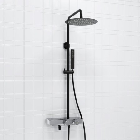 The shower system Wasserkraft A114.160.218.cb Thermo, tropical shower, thermostat, black/chrome 101151-1
