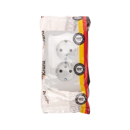 Double socket Kranz ceramics, with grounding, hidden installation, 16a, white KR-78-0220-4