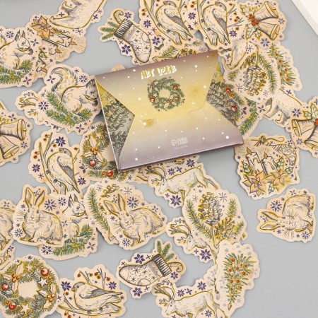Stickers for creativity "New Year. Vintage" embossing gold set 48 pcs 9x7x0.8 cm-6
