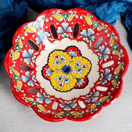 Rishtan ceramics "Flowers", 28 cm, red-1