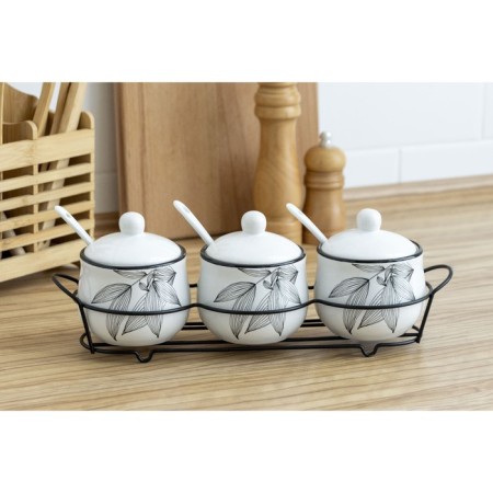 A set of ceramic cans for spices on the metal stand “Leaves”, 200 ml, 3 pcs, white color-8