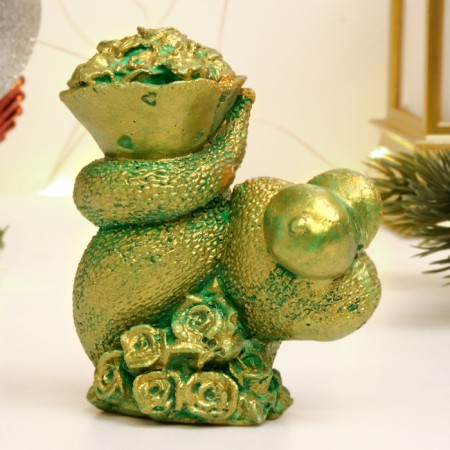 Figure "Snake with flowers" green with gilding, 7x7x5cm-1