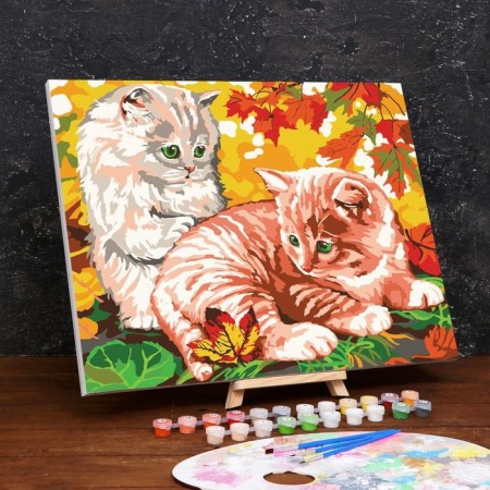 Picture on numbers on a canvas with a subframe of "kittens in foliage", 40 x 50 cm-1