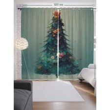 Фотошторы «Акварельная елочка», сатен, размер 145х265 см, 2 шт