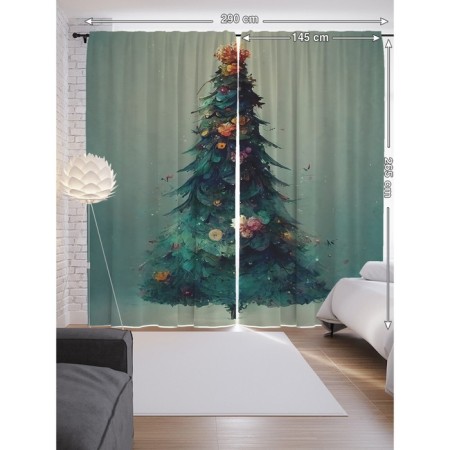 Photostes "Watercolor Christmas tree", Saten, size 145x265 cm, 2 pcs