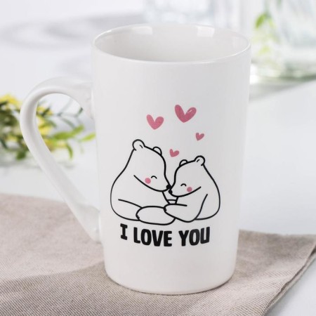 Porcelain share mug "Bear in love", 380 ml, white color