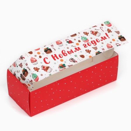 Box for confectionery products with a “Happy New Year” window, sweets, 26 x 10 x 8 cm, New Year-3