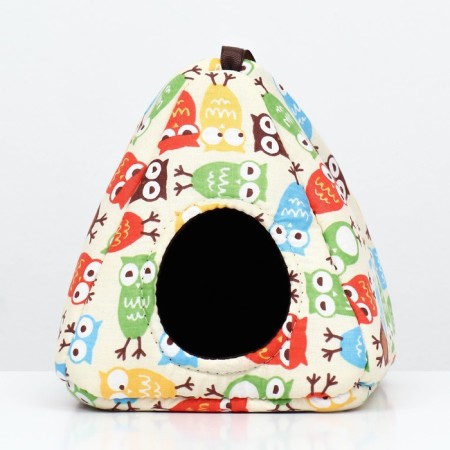 House "Vigva" for rodents, 17*17*17 cm, calico, fleece, owl-3