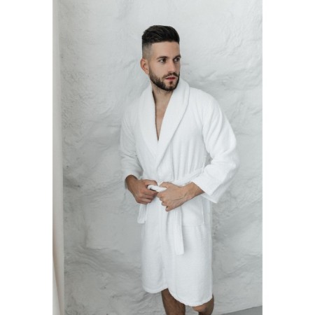 Tainted male bathrobe, size 46, white color-1