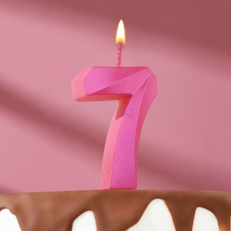 Candle in the Cake "Fine", number "7", pink metallic, 6.5 cm-2