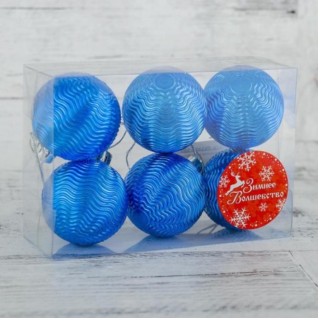 Set of balls plastic D-5 cm, 6 pcs "wave" blue-1