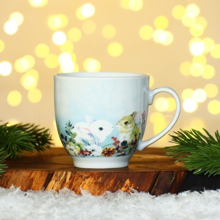 Happy New Year ceramics set, 180 ml mug, 2 pcs, spoon 2 pcs, white color-9