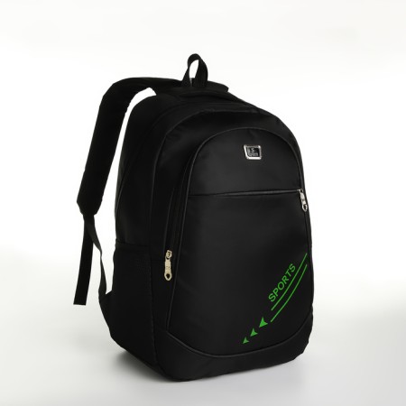 Youth backpack with a zipper, 4 pockets, black/green color-2