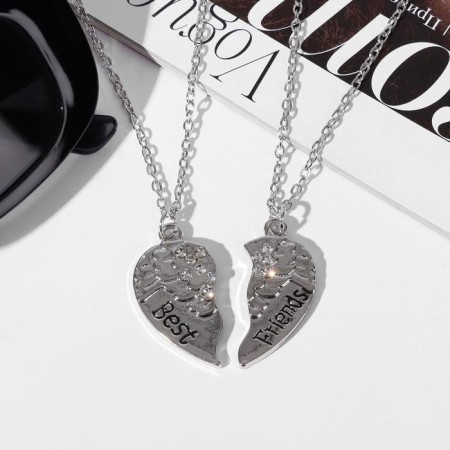 Kulons "Demetrons" Heart with wings, white color in silver, 45 cm