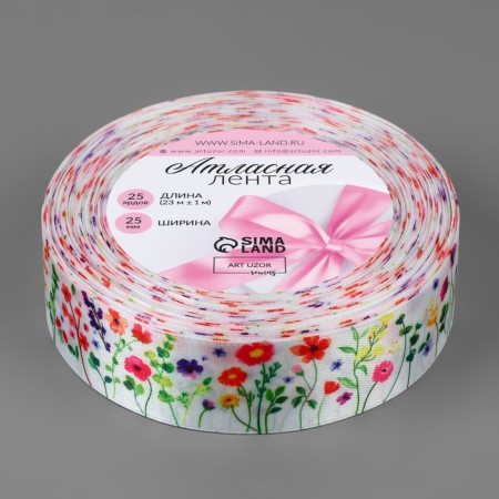 Satin tape "Spring Field", 25 mm, 23 ± 1 m, multi -colored-1