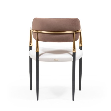 Velvet lunch chair, metal frame, polyester fabric, color Coffee & White-2