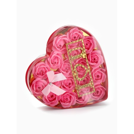 18 soap roses with an inscription in a box