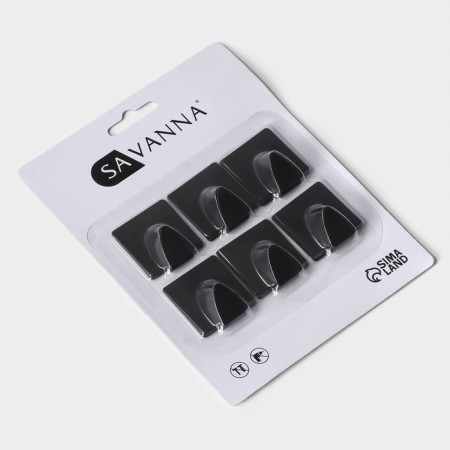 A set of metal self -adhesive hooks Savanna Black Loft Box, 6 pcs, 3.5 × 3.8 × 1.8 cm-5