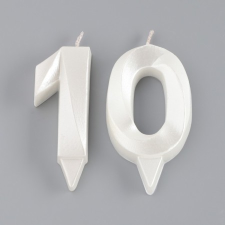 Candle in the cake jubilee "line" (set 2 in 1), number 10, pearl, 6.5 cm-2
