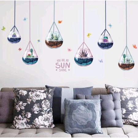 Interior plastic sticker "Florarium with succulents" 50x70 cm