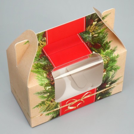 Box for cupcakes "needles and cones", 16 x 10 x 8 cm, new year-2