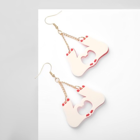 Acrylic earrings "hearts" gestures, red-milk color in gold