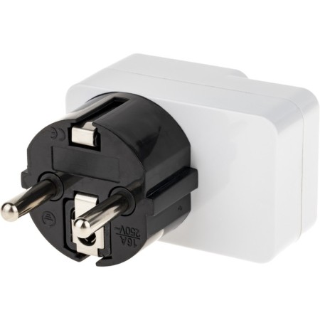 Adapter with a button, in the euro and the Asian fork, s/s, 16a, 230V, 3680W, IP20, white, 26956 4,-3