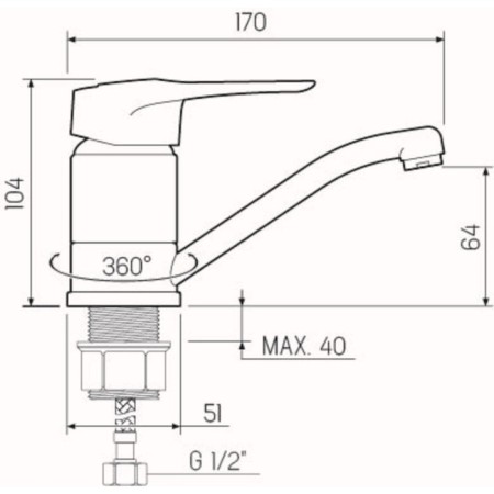 Kitchen mixer "RMS" SL55-004F-15, single-leaf, spout 150 mm, zinc, chrome-3
