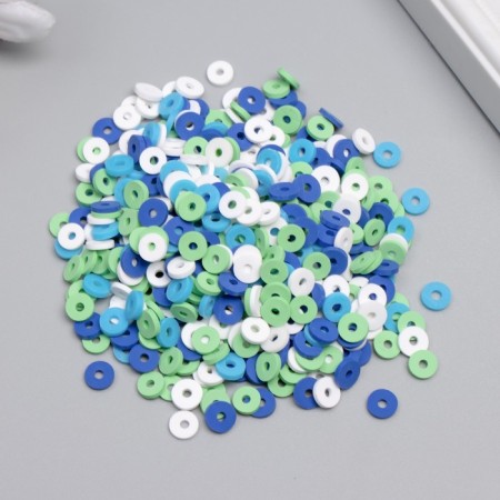 A set of beads made of polymer clay "Astra" 6 mm, 20 g, blue, green, white mix