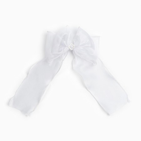Outlet. Hair bow on elastic band, white, 6x25 cm, princesses-2