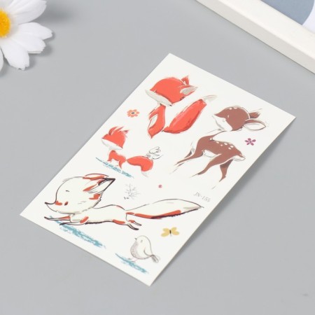 Tattoo on the body phosphorus color "deer and foxes" 7.5x12 cm-1