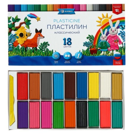 Globus plasticine "Classic", 18 colors, 360 g, with a stack