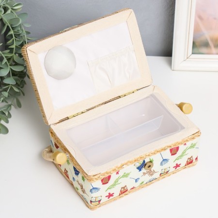 Casket for needlework "Drawn owls" 9.5x19.5x13 cm-2