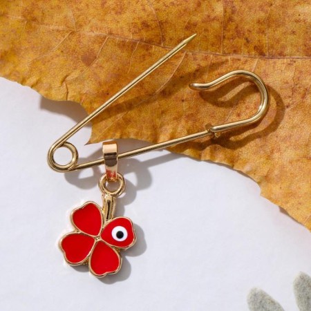 Clover-shaped pins with an eye, 3.5cm, red color in gold-2