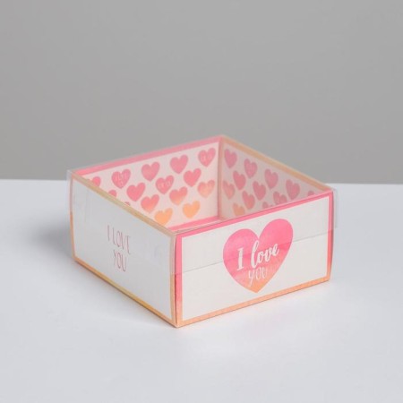 Bearbox under the gentor with PVC lid, confectionery packaging "I love you", 12 x 6 x 11.5 cm