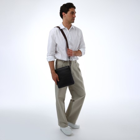 Men's bag over the shoulder, Textura, external pocket, brown color-9