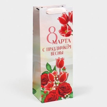 Gift package for a bottle, packaging, "Happy Spring", 13 x 36 x 10 cm-2