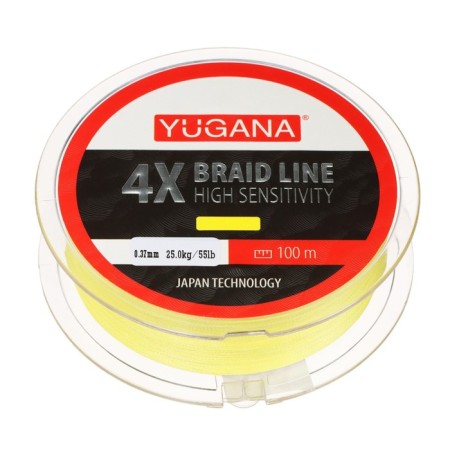 Wicker fishing line yugana x4 PE, diameter 0.37 mm, 25 kg, 100 m, yellow-1