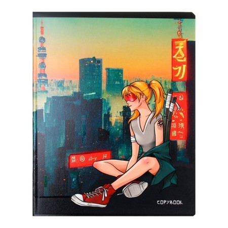 Notebook 48 sheets, in a cage, "anime and megalopolis", cover shaking cardboard, twin-lak, UV-lak, 5 designs, mix-5