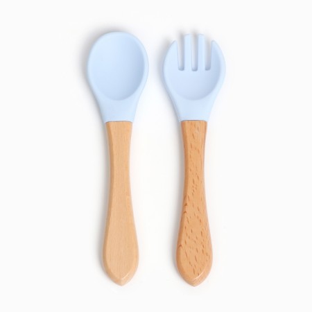 Set of children's cutlery, fork and spoon, blue color-3