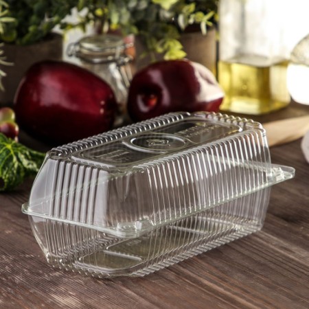 The plastic disposable container with an insoluble lid pr-K-025 "A", 400 ml, rectangular, 21.7 × 11.5 × 8.3 cm, internal 19.3 × 8.7 × 7.9 cm, 280 pcs UP