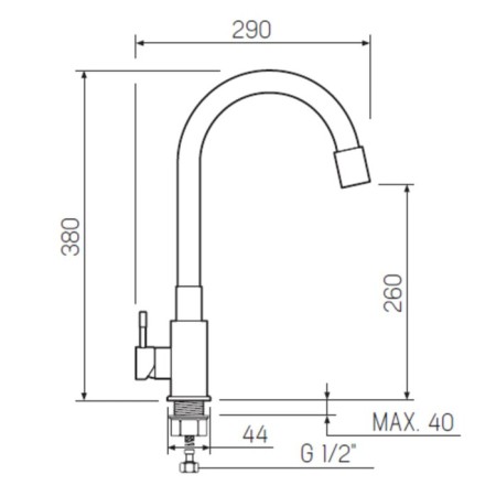 Kitchen mixer RMS SUS124BL-016F, single-leaf, high spout 26 cm, black/chrome-1