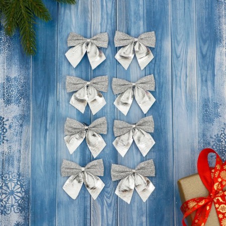 Jewelry decoration "Bow with brilliance" (set 8 pcs) 4.5x5.5 cm, silver