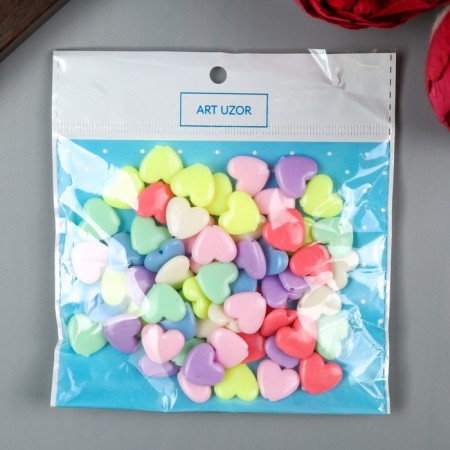 A set of beads for creativity plastic "Hearts - neon colors" set of 60 pcs 1.3x1.5x0.5 cm-2