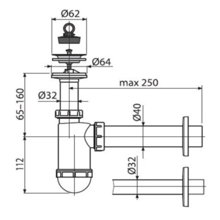 Siphon for the washbasin Alcadrain AG2105123710, D = 40/32, polypropylene-1