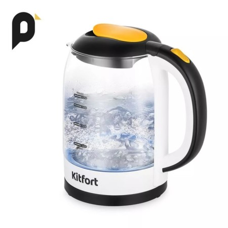 Electric KitFort KT-6636, glass, 1.7 l, 2200 watts, white-black