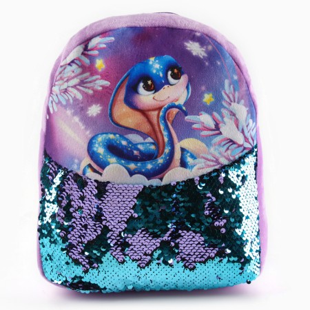 Baby backpack "Snake" with sequins, 23*28 cm, purple color-1
