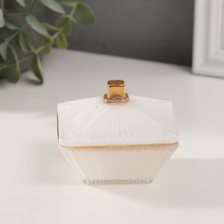 Casket glass "Flash" white with gold 7.5x7.5x6 cm-1