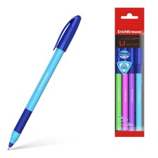 A set of ballpoints Erichkrause U-109 Neon Stick & Grip, 4 pieces, needle node 1.0 mm, Blue ink blue, super-furry, rubber emphasis, neon mix building